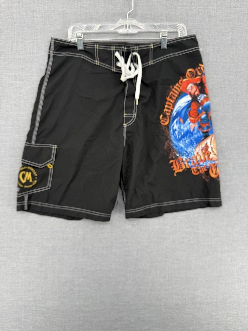 Captain Morgan Board Shorts Mens 36 8" Pirate Swim Trunks Rum Logo Drawstring